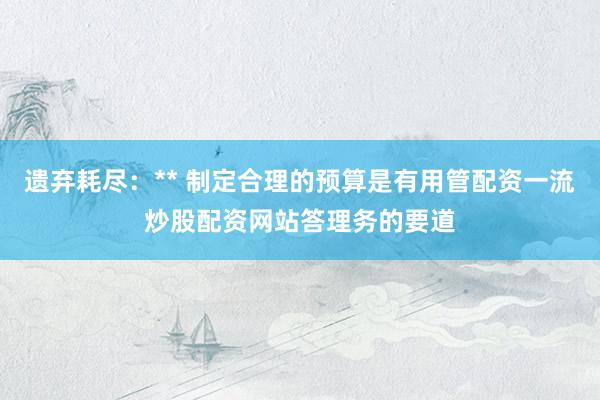 遗弃耗尽：** 制定合理的预算是有用管配资一流炒股配资网站答理务的要道