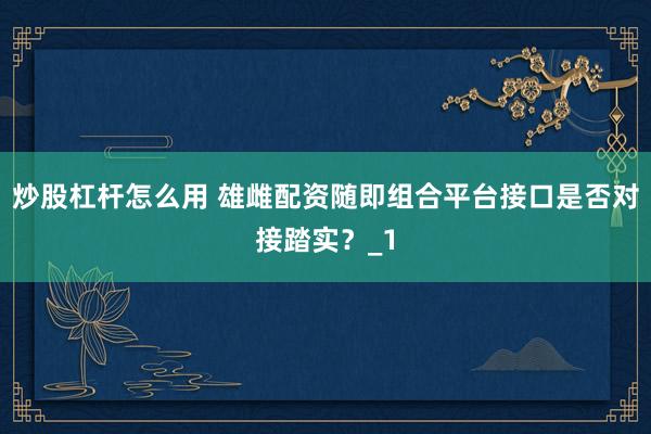 炒股杠杆怎么用 雄雌配资随即组合平台接口是否对接踏实？_1